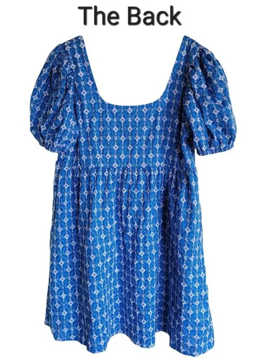 Rhode x Target Blue Embroidered Eyelet Cotton Puff Sleeve Mini Dress Womens L - Picture 4 of 12